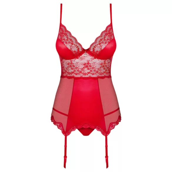Obsessive Lovica - Spitzen-Oberteil mit Strapshalter und String (rot)