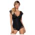Obsessive Moketta - Body aus Spitze mit Rüschen und Streifen (Schwarz) - L/XL