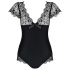 Obsessive Moketta - Body aus Spitze mit Rüschen und Streifen (Schwarz) - L/XL
