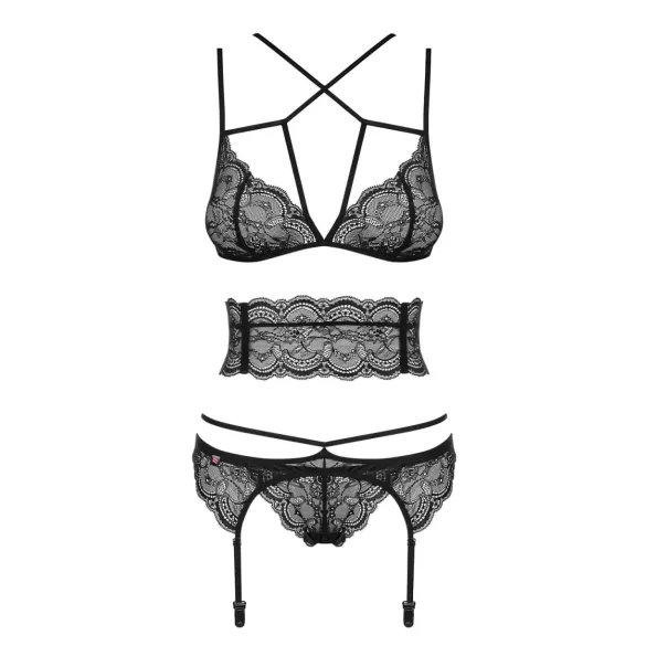 Obsessive Frivolla - pikante Spitzen-Dessous Set (schwarz)