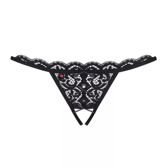 Obsessive 831-THC-1 - Offener Spitzen-Tanga mit Schleife (schwarz)