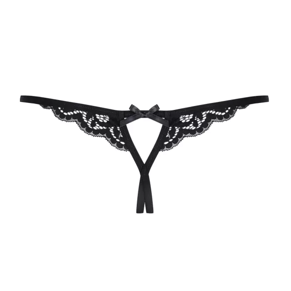 Obsessive 831-THC-1 - Offener Spitzen-Tanga mit Schleife (schwarz) - L/XL