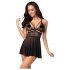 Obsessive 838-BAB-1 - transparenter, spitzen Babydoll-Set (schwarz)