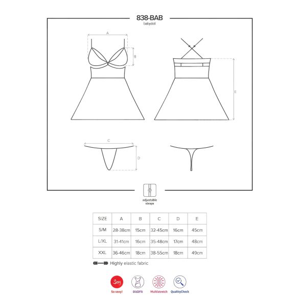 Obsessive 838-BAB-1 - transparenter, spitzen Babydoll-Set (schwarz) - 2XL/3XL