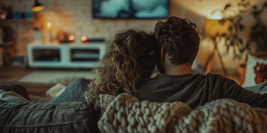 Paar schaut gemeinsam einen erotischen Film, lovesexshop.de Sexshop